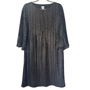 Chicos Sz 1 (8) Striped Velvet Shift Dress Lined Gold Metallic Black Holiday